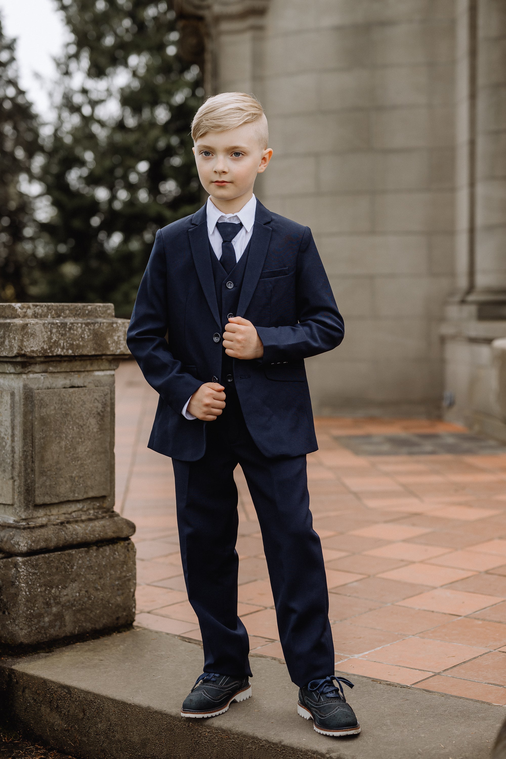 Boys Cotton Blend Classic Combined Suit Set - Blue Navy main image 1