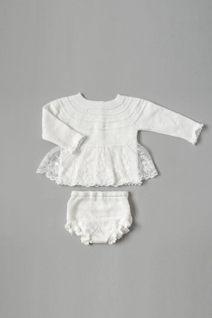 fitted lace wedding dress Baby Girl's White Knitted Dress 2-Piece Set 12 Months