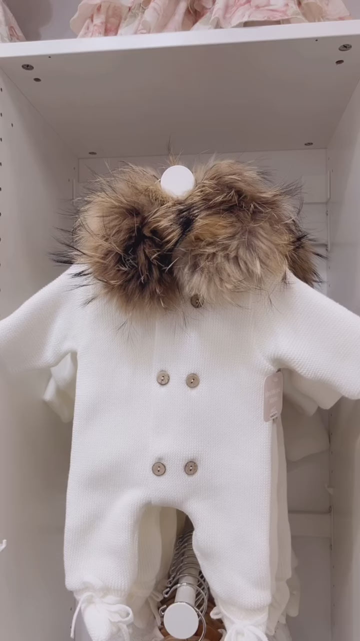 Newborn Baby Knitted Onesie in White Color with attachable Natural