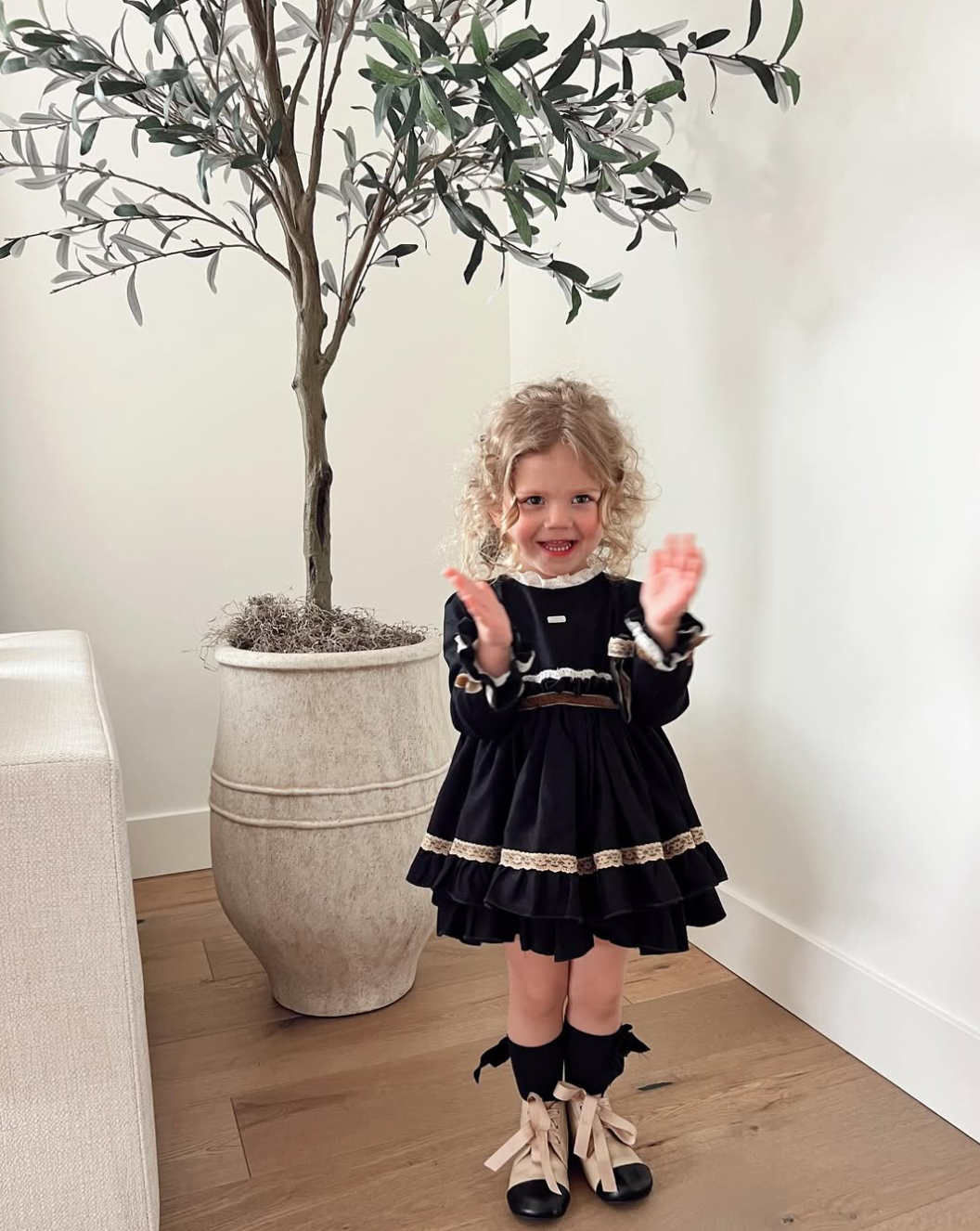 Vintage Black Cotton Dress 2-Piece Set 12 Months