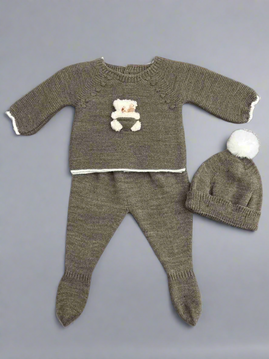 Knitted Teddy Bear Snuggle Brown 3-piece Set