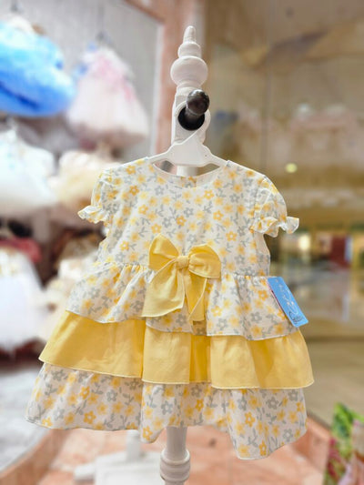 Yellow Floral Print Cotton Dress