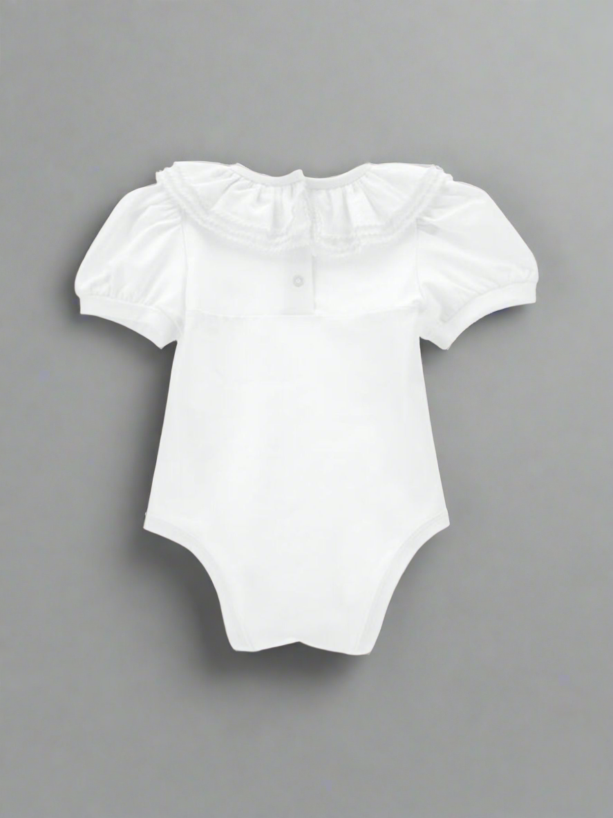 Monnalisa Chic Scalloped Collar Onesie in White Color