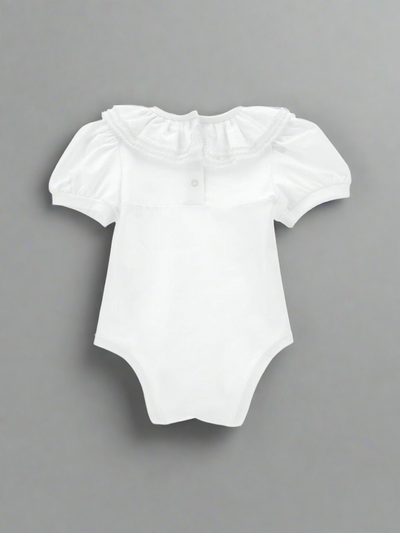 Monnalisa Chic Scalloped Collar Onesie in White Color