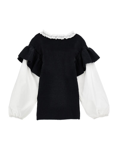 Soft Knitted Girls Blouse with Poplin Cotton Sleeves by Monnalisa