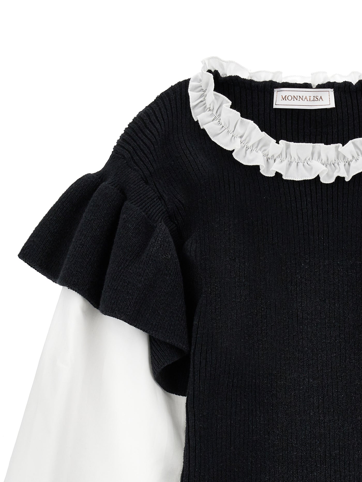 Soft Knitted Girls Blouse with Poplin Cotton Sleeves by Monnalisa