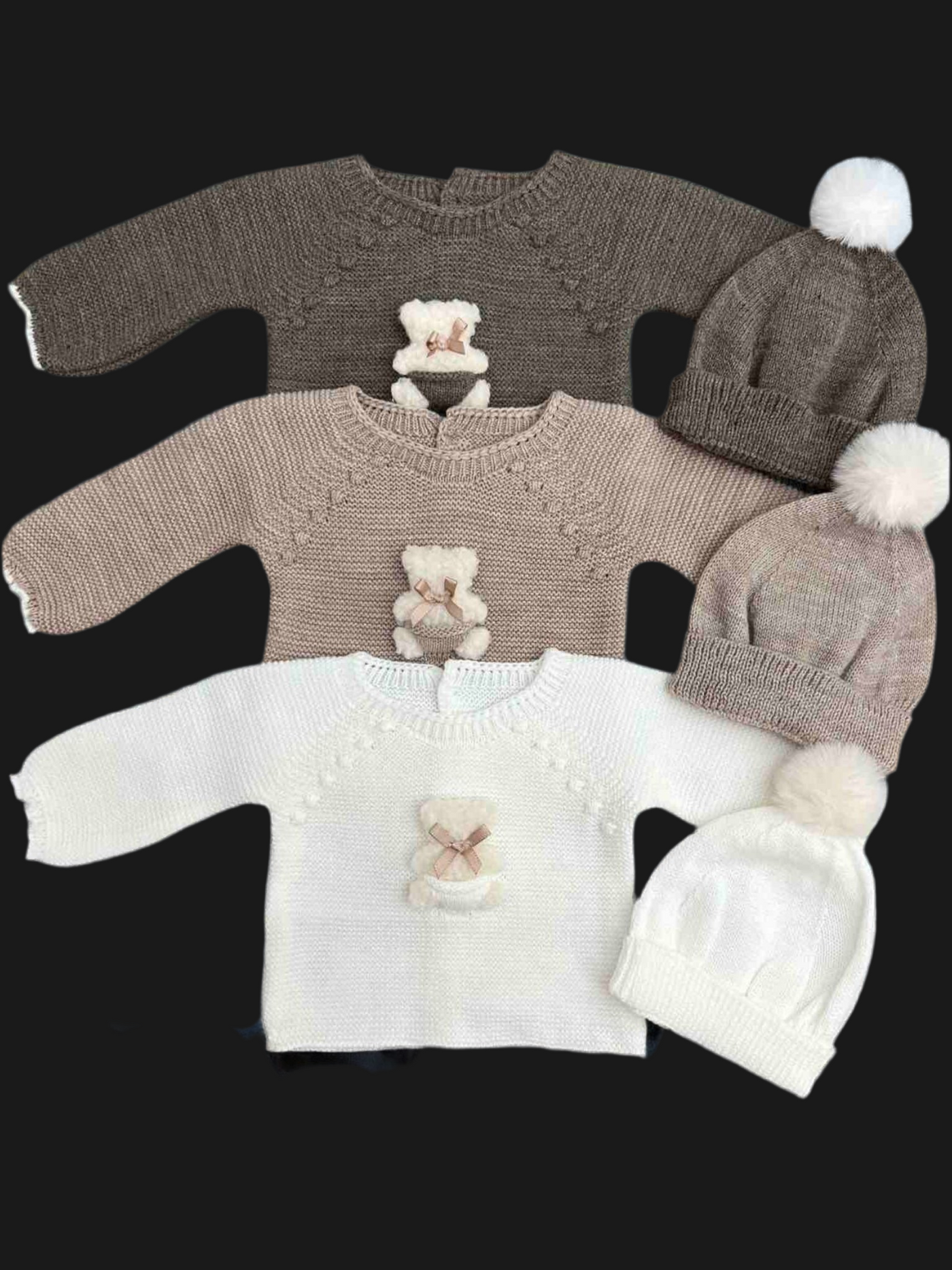 Knitted Teddy Bear Snuggle Beige 3-piece Set