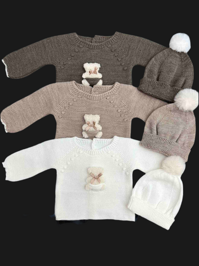 Knitted Teddy Bear Snuggle Beige 3-piece Set