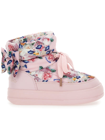 Monnalisa Girl's Pink Boots with Floral Print and a Bow