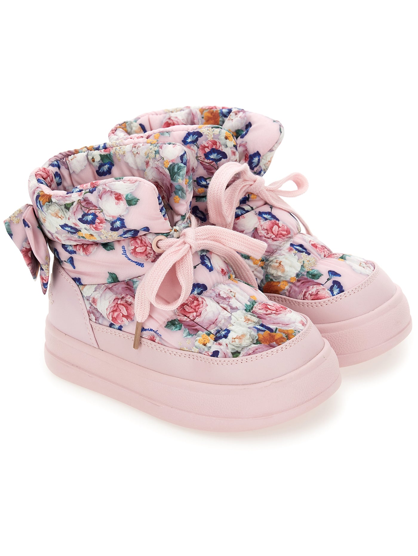 Monnalisa Girl's Pink Boots with Floral Print and a Bow