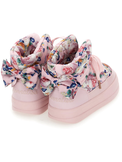 Monnalisa Girl's Pink Boots with Floral Print and a Bow