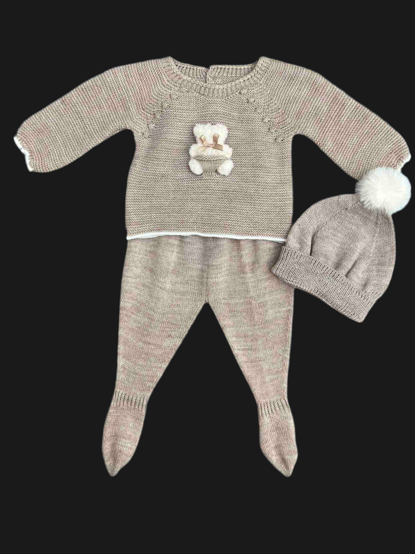 Knitted Teddy Bear Snuggle Beige 3-piece Set