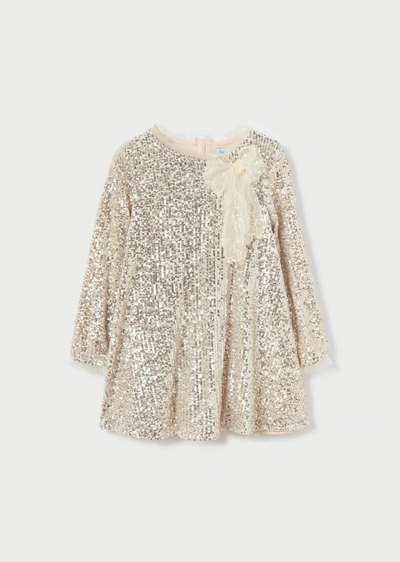 Natural-Color Sequin Dress With a Bow