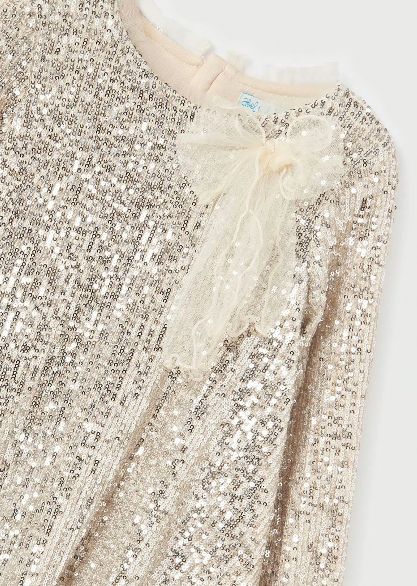 Natural-Color Sequin Dress With a Bow