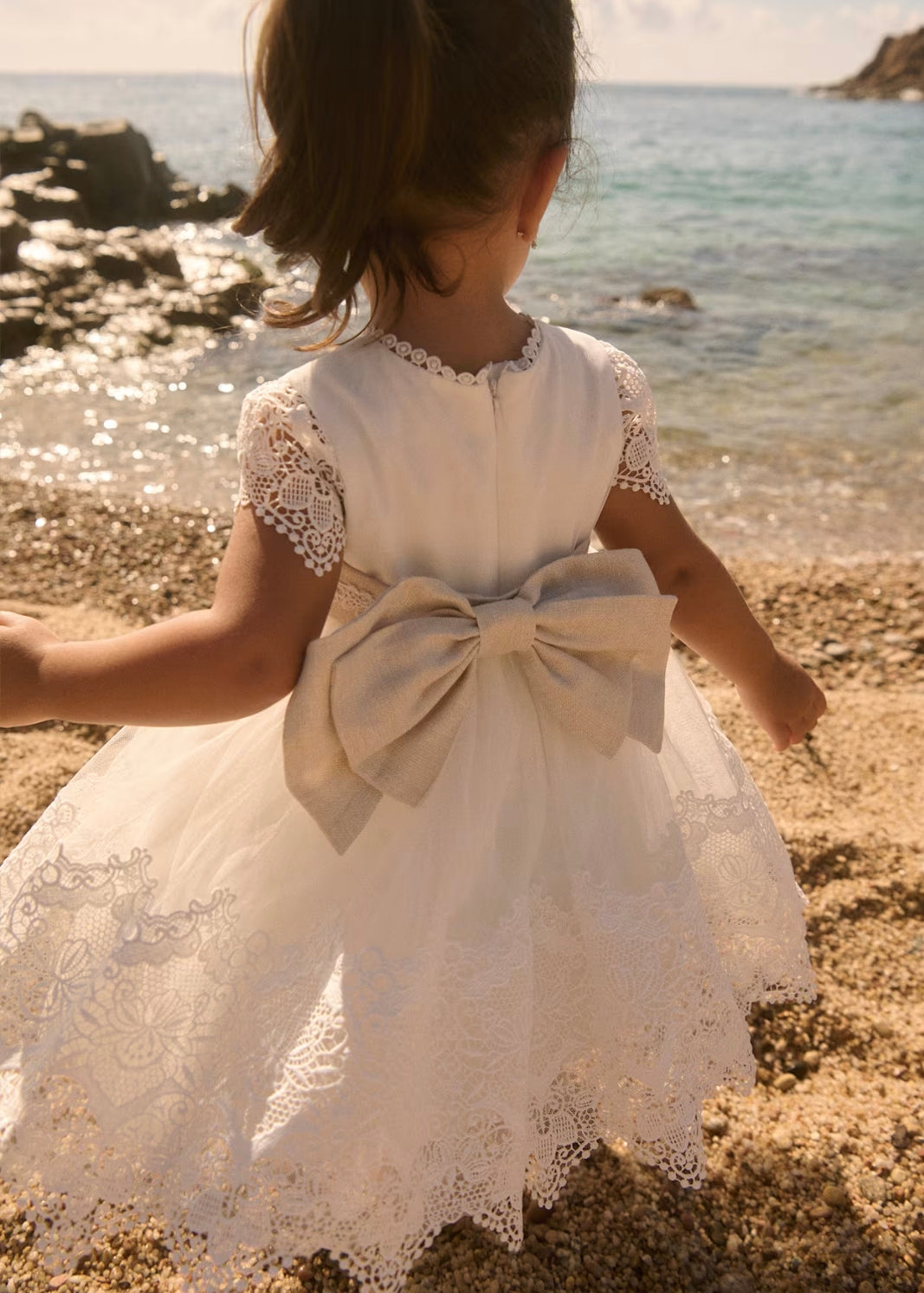 Baby Embroidered Tulle Dress in Cream Color by Abel and Lula 18 Months