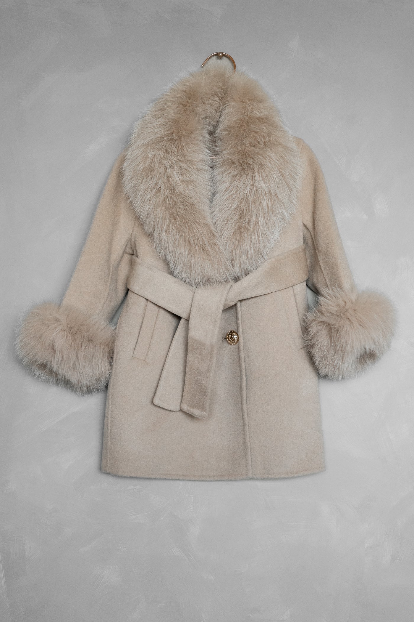 Beige Wool Fur Coat