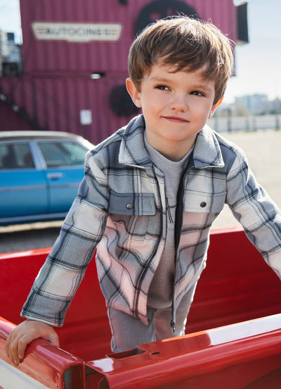 Mayoral Boys Plaid Zip-Up  Light Blue Jacket