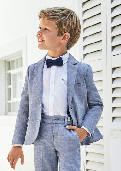 Boys' Linen Blue (Cyan) Suit 2-piece Set