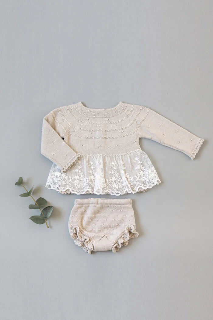 Baby Girl's Beige Knitted Dress 2-Piece Set