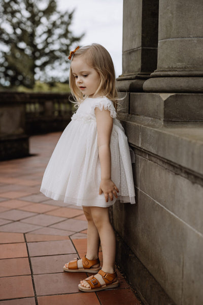 Ivory Tulle Dress with accent Flowers