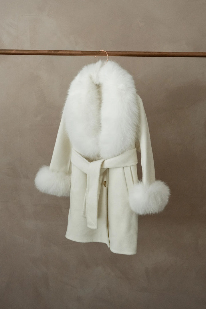 IVORY WOOL COAT with attachable NATURAL FOX FUR – MINI ME AND MAMA