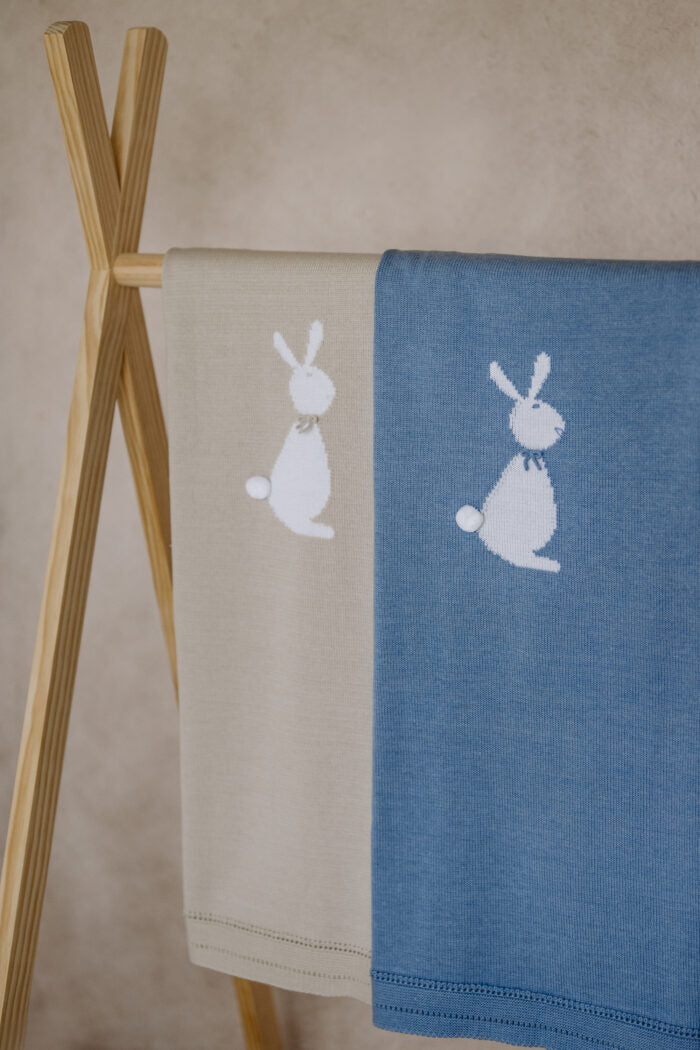 Pastel Blue Knitted Bunny Blanket (85 sm)