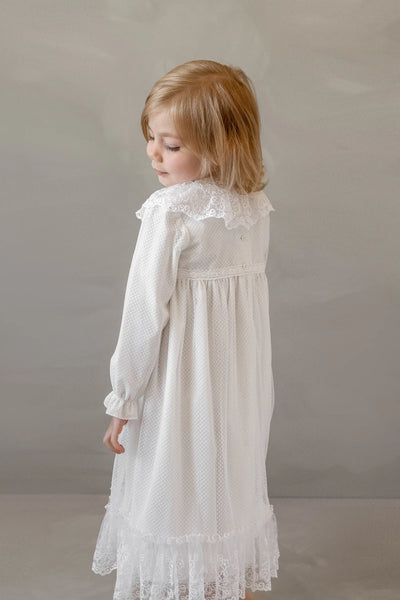 Whispering Elegance: Vintage Bloom Off-White Lace Dress