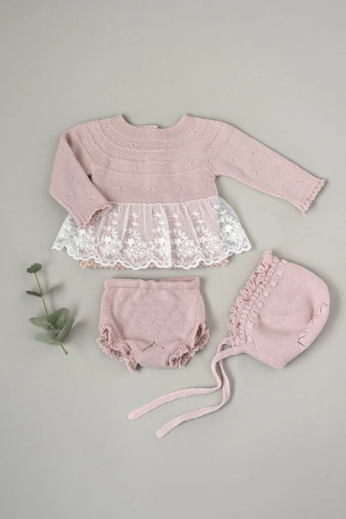 Knitted Lace Sweater and Bloomers Rosa palo