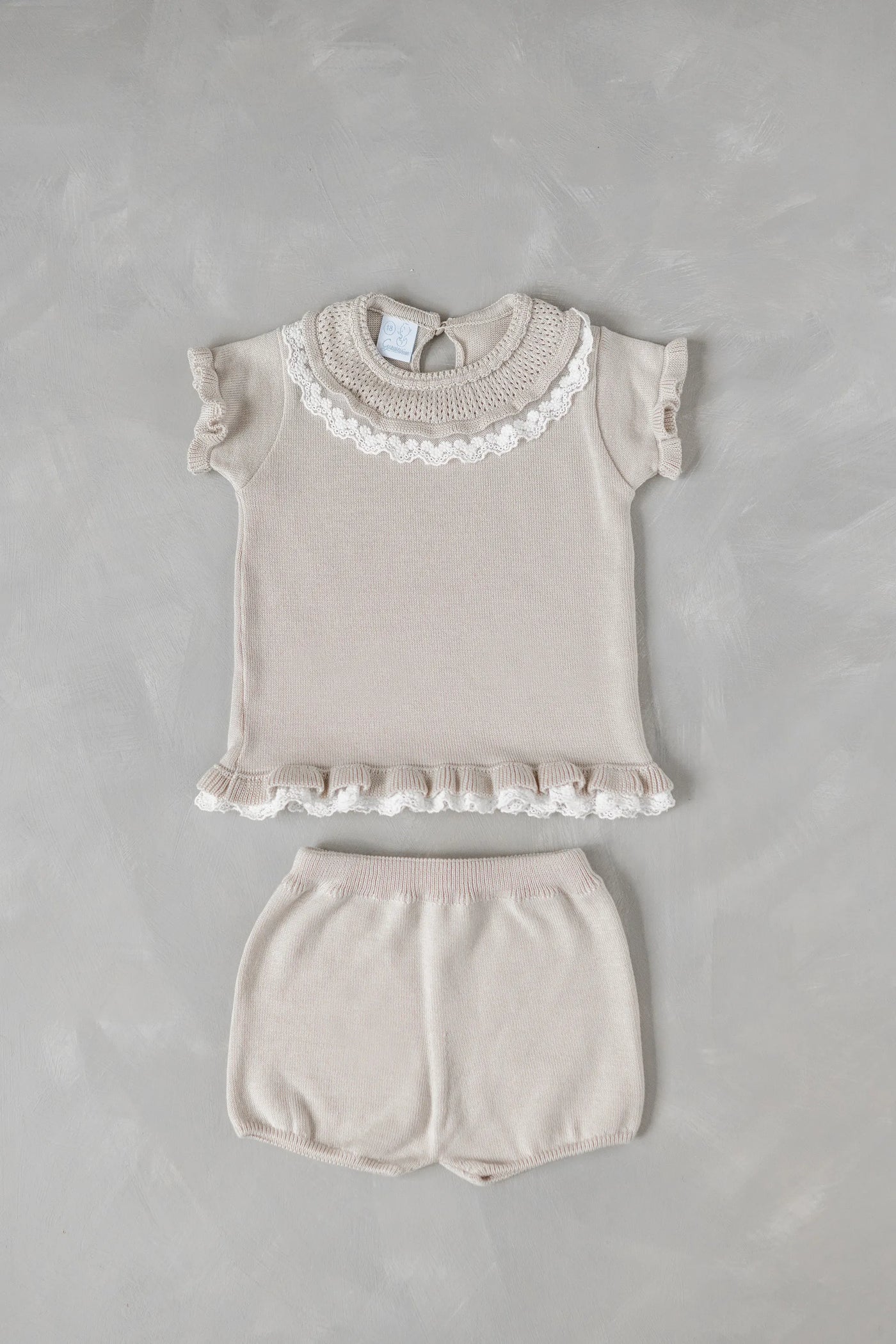 Girls Knitted Top and Shorts Beige