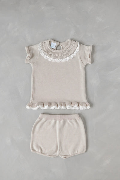 Girls Knitted Top and Shorts Beige