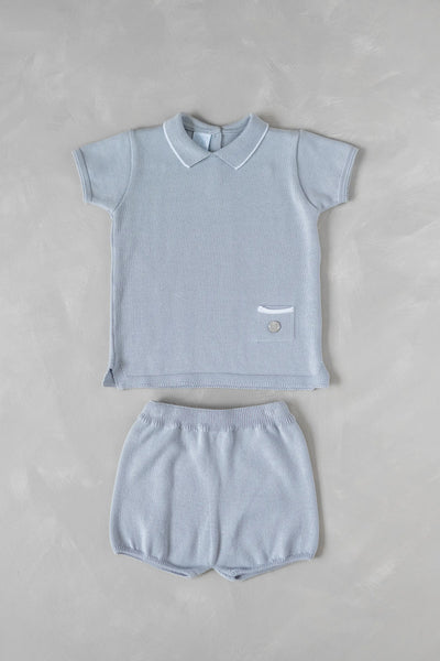 Boys Knitted Top and Shorts Light Grey