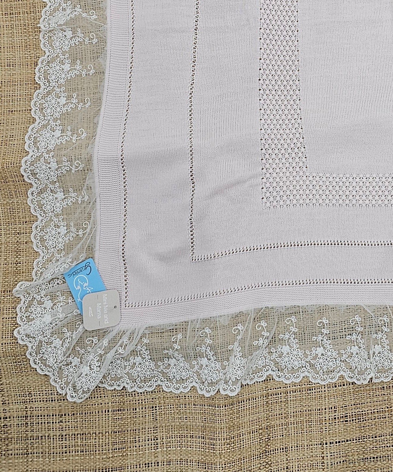 Royal European Knitted Baby Blanket with Embroidered Lace
