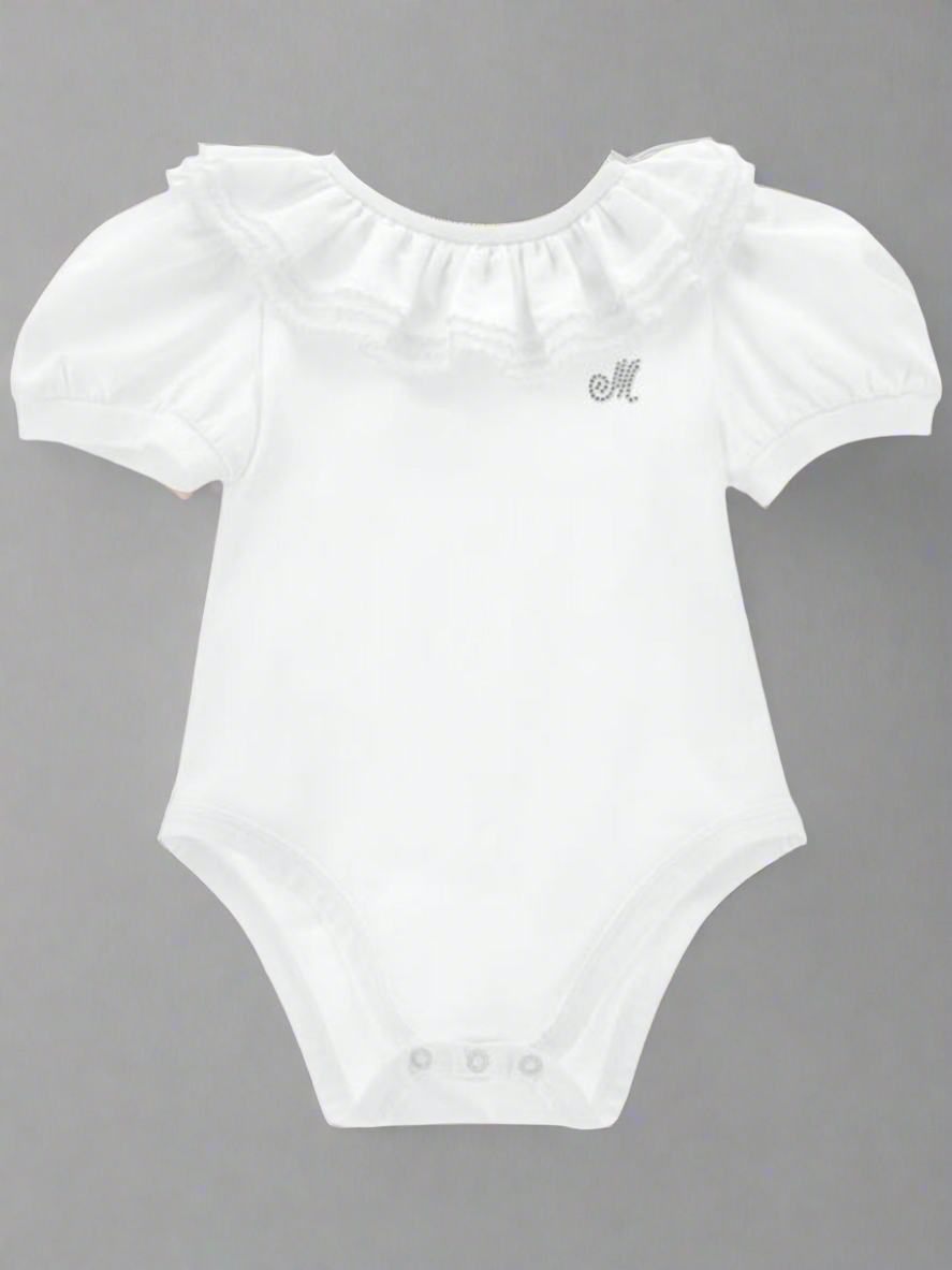 Monnalisa Chic Scalloped Collar Onesie in White Color