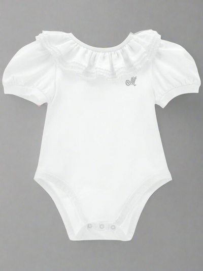 Monnalisa Chic Scalloped Collar Onesie in White Color