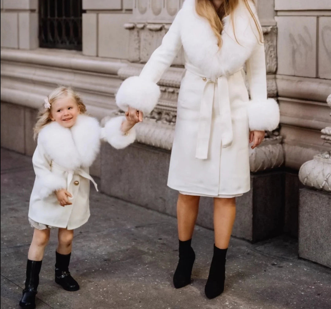 IVORY WOOL COAT with attachable NATURAL FOX FUR – MINI ME AND MAMA