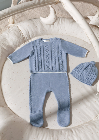 Newborn Baby Boy Blue Ice Knitted 3-piece Set Outfit