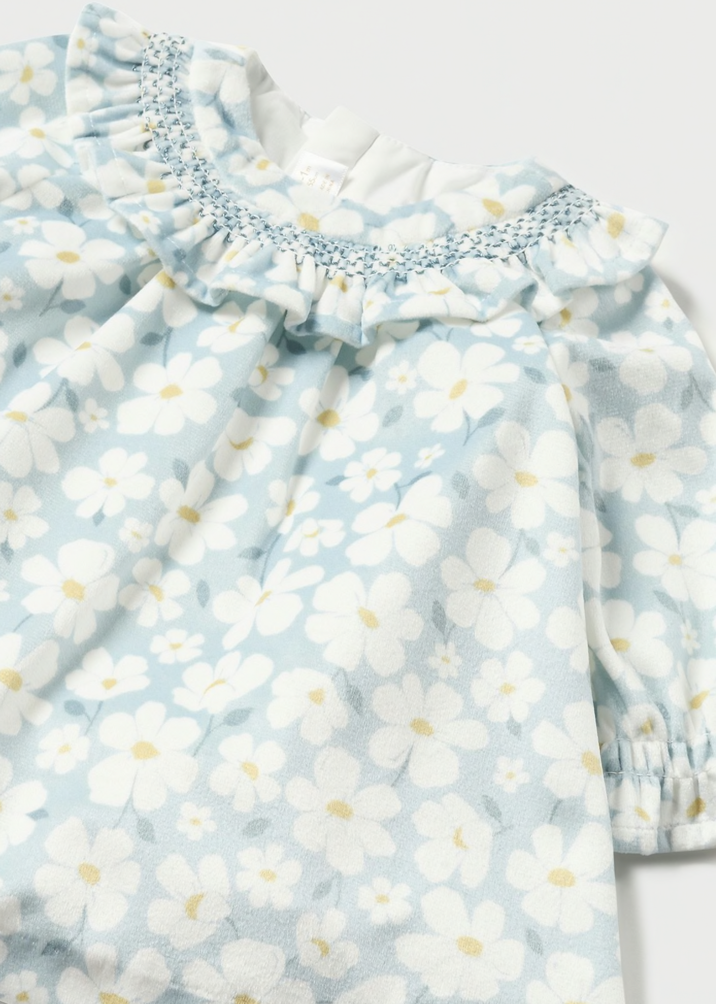 Enchanting Daisy Dreams Pale Blue Velvet Baby Dress