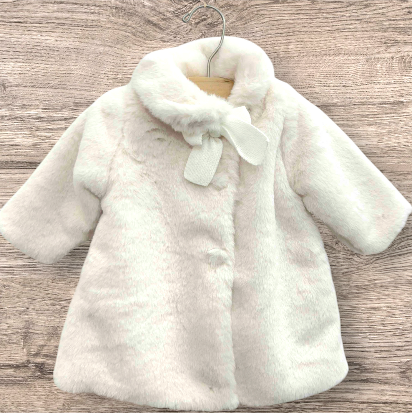 Girls Ivory Faux Fur Coat