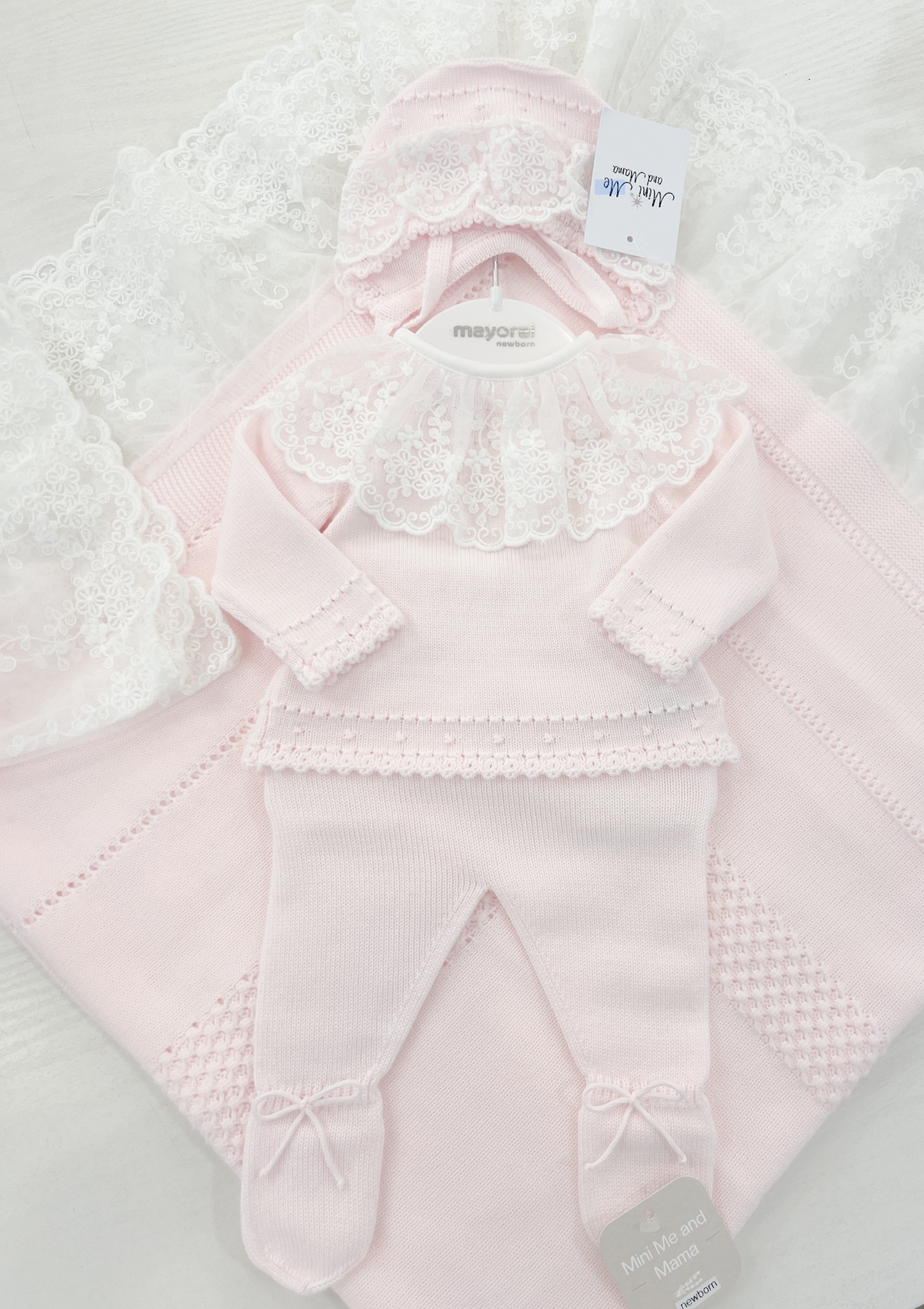 Light Pink Knitted  Baby Outfit 2-piece Set (Top and Pants)