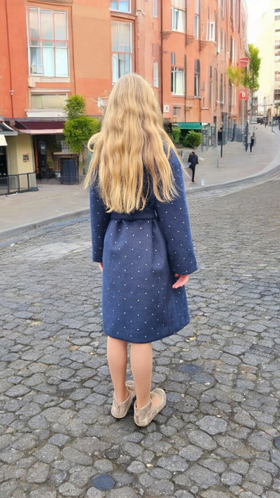 Monnalisa Navy Blue Coat with Rhinestones