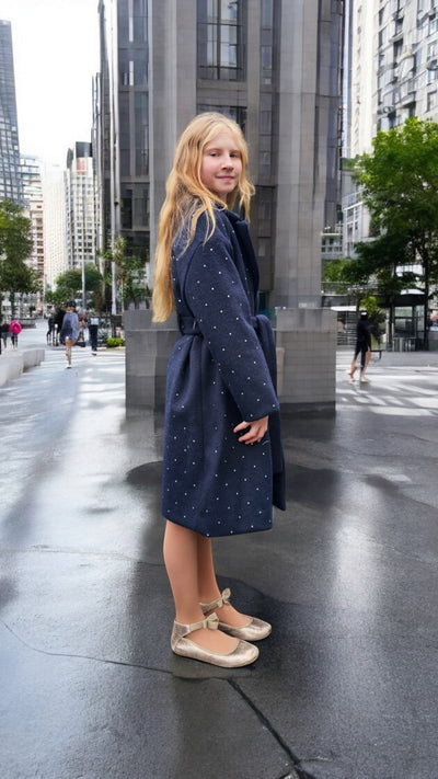 Monnalisa Navy Blue Coat with Rhinestones