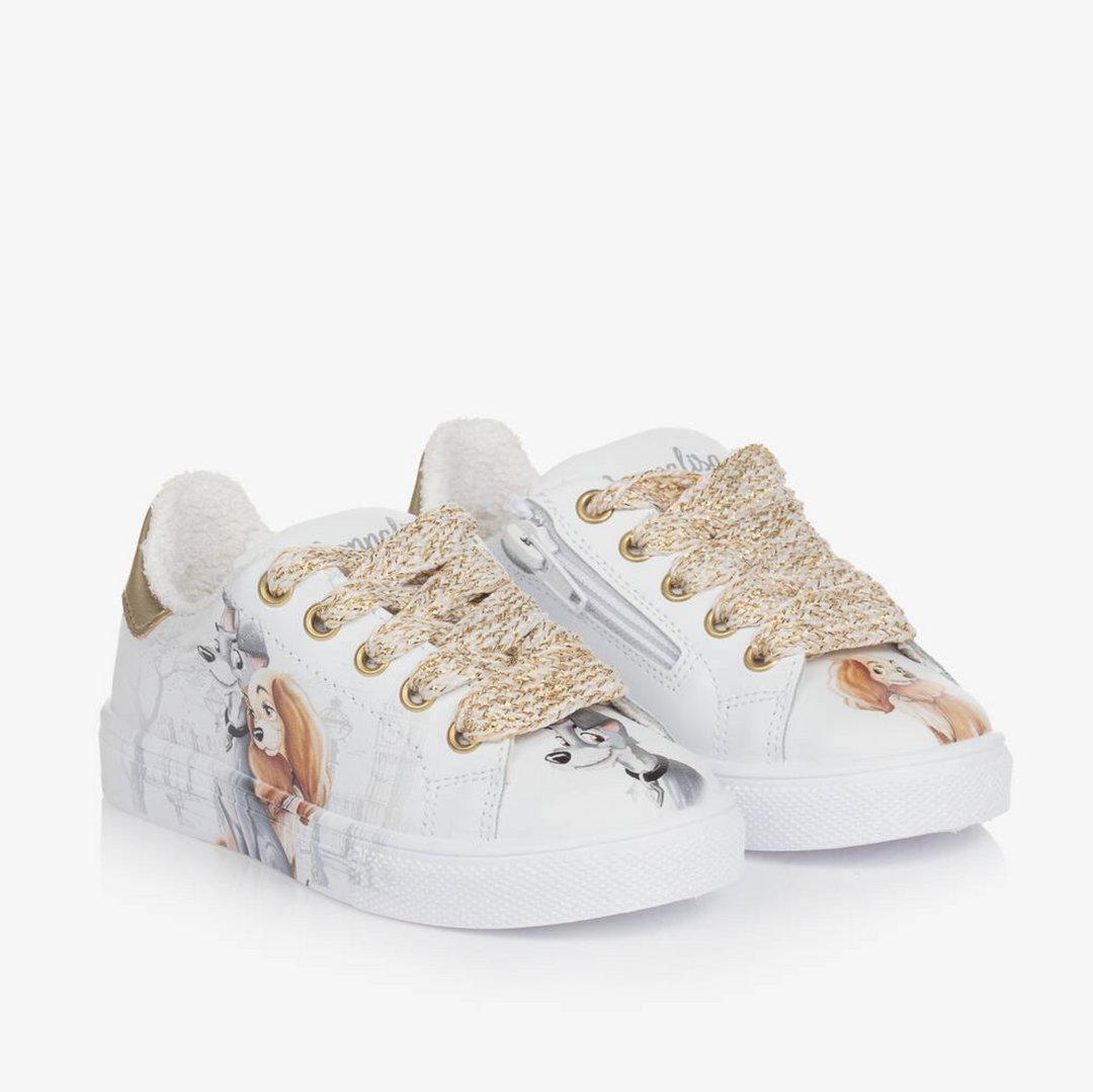 Sneakers by Monnalisa Girls White Leather Lady and the Tramp @Disney