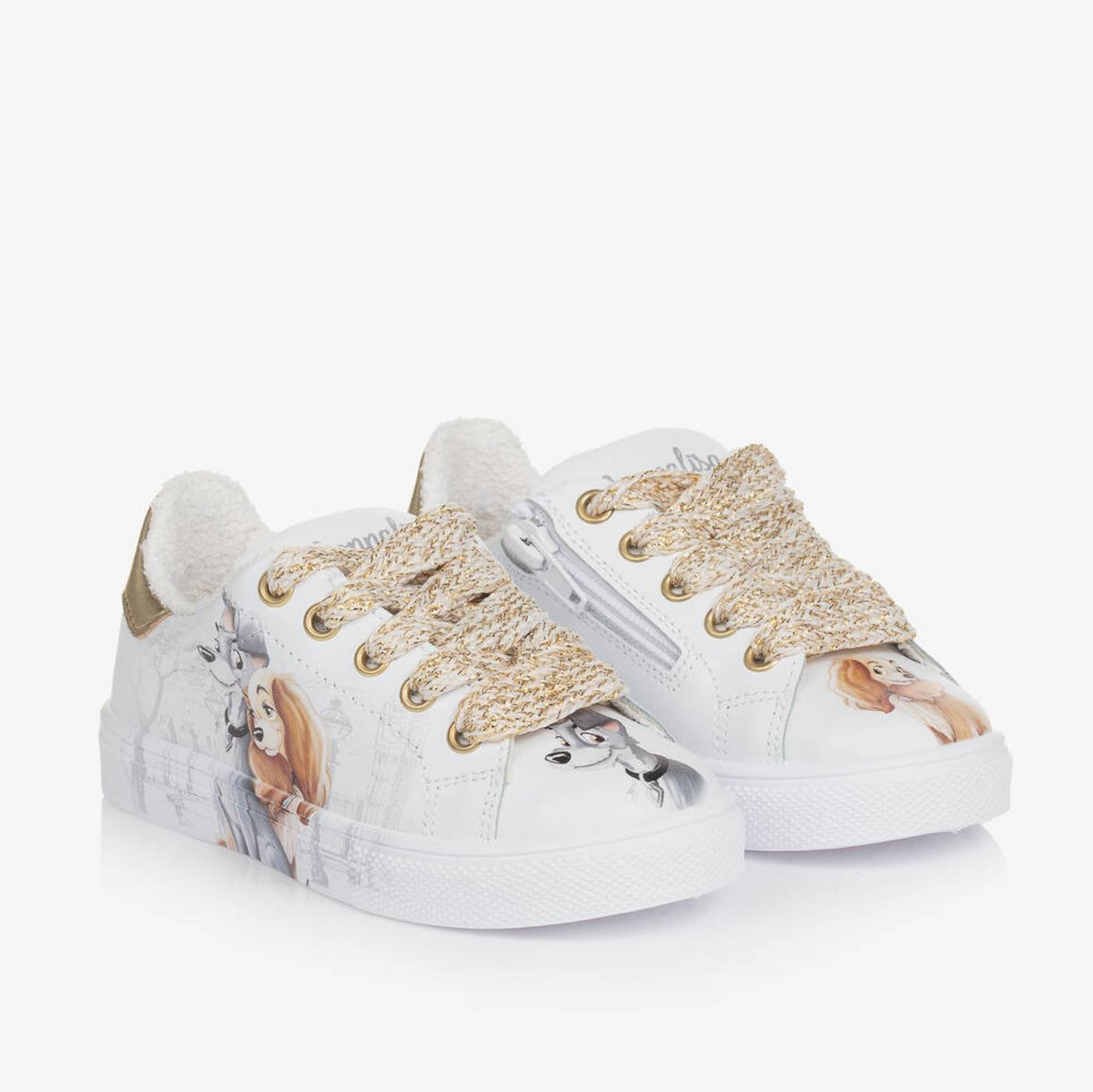 Girls White Leather Lady and the Tramp @Disney Sneakers by Monnalisa