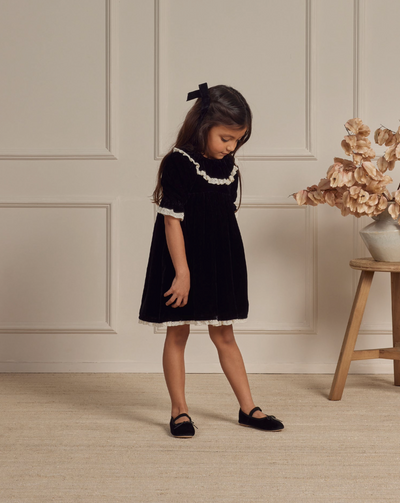 Velvet Black Dress with a Lace Trim