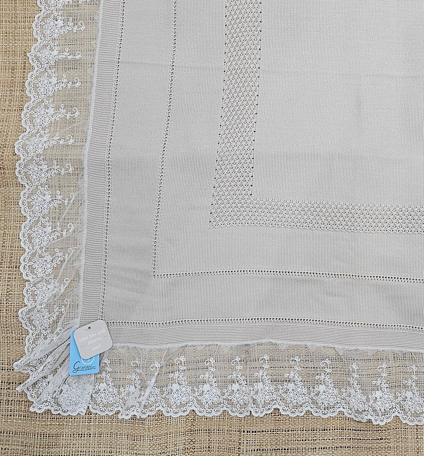 Royal European Knitted Baby Blanket with Embroidered Lace