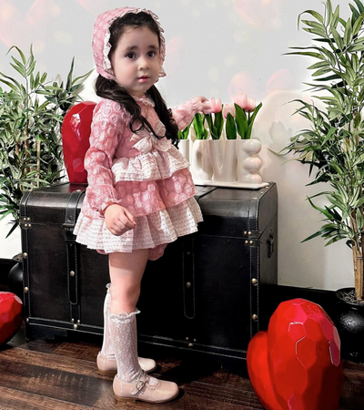 Ruffle Dress with Bloomers and Bonnet 3-Piece Set