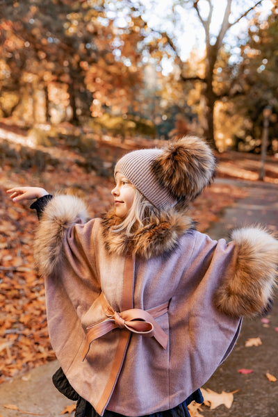 Luxurious Wool Fur Stylish Dusty Pink Coat