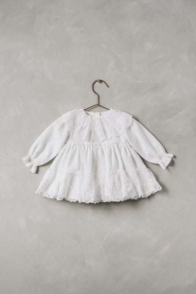 Vintage White Lace-Embroidered Baby Girl Dress