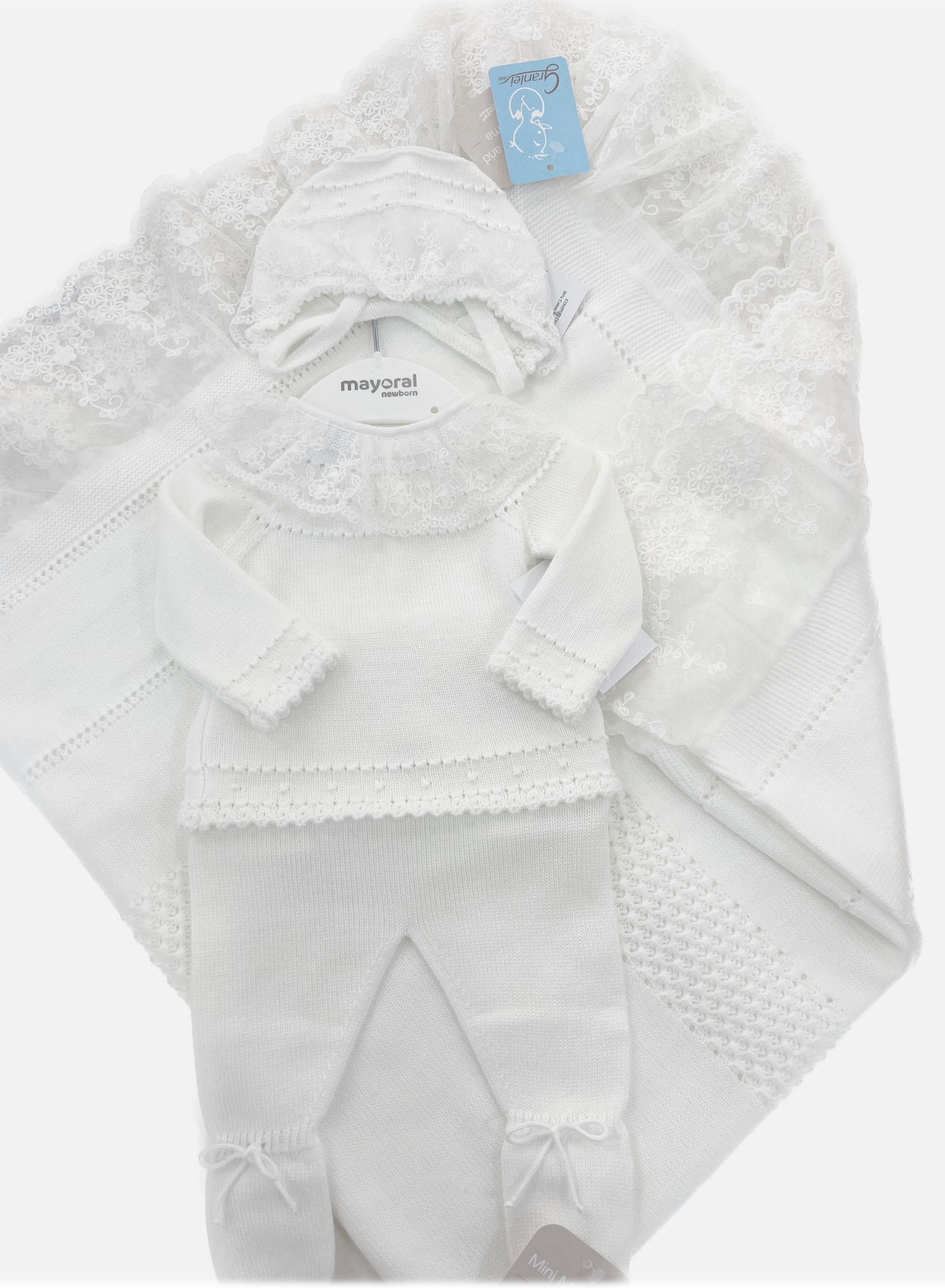 White Knitted  Baby Outfit 2-piece Set (Top and Pants)