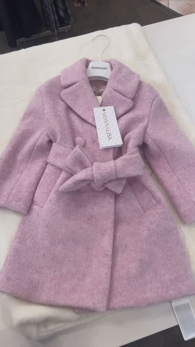 Monnalisa Pink Coat with Rhinestones